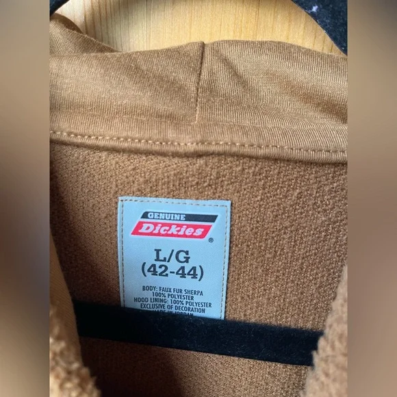 Dickies Men’s Light Brown Faux Fur Sherpa Fleece Pullover Hoodie - Size Large - Picture 3 of 3